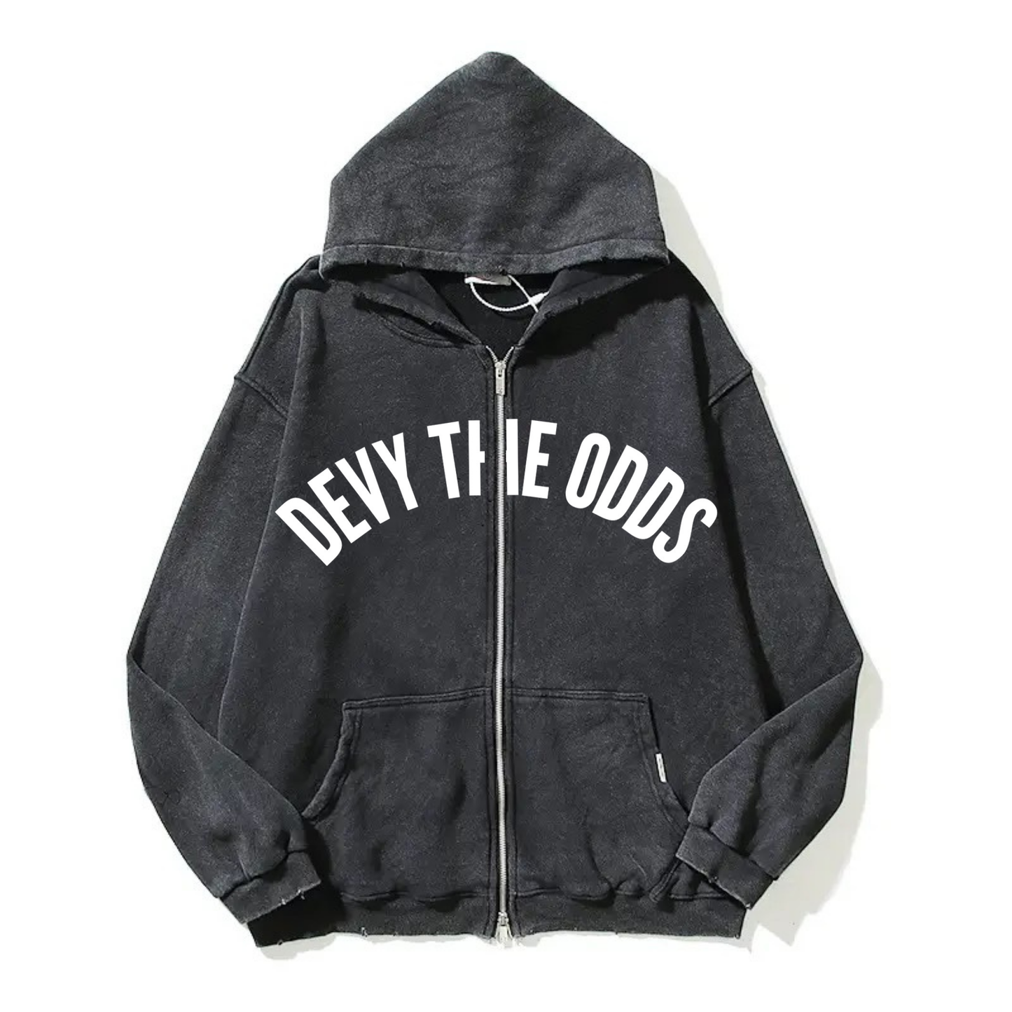 Devy The Odds Oversized Zipped Washed Dark Grey Hoodie